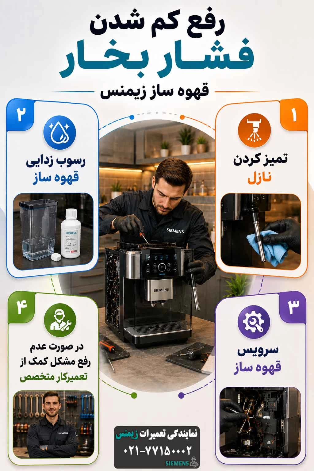کم شدن فشار بخار قهوه ساز زیمنس